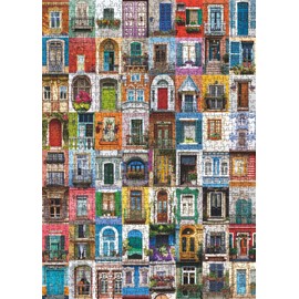 Colorful Doors and Window Jigsaw Puzzles for Adults 1000 Pieces, Vintage Jigsaw Puzzle, Funny Art Puzzles for Adults as Family Game Home Decor