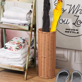 Weysat Woven Umbrella Stand for Entryway Handmade Umbrella Holder Freestanding Cane Stand Natural Color Decorative Umbrella Rack Tall Basket for Laundry Bathroom(Rattan, Cylindrical Style)