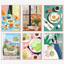 LOITTAINUE Paint by Numbers Adults, 6-Piece Paint by Numbers Canvas Set with Brush and Acrylic Paint, DIY Hand-Painted Oil Painting Kit for Beginners, Home Decoration Gift (20 x 30 cm)