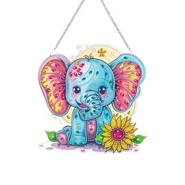DIY Hanging Diamond Painting Pendant Animal Kit, 7.5x7.7 Special Shape Crystal Diamond Gem Art Ornament Elephant, Box Package