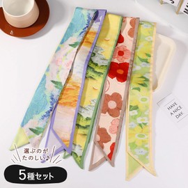 Moin Moin 2409scf0 Scarf, Ribbon, Bandana, Stole, Bag, Hair Arrangement, Women's, Slender & Slim, Set of 6 Types, Hyping, Flower, Set of 5 pastel flowers