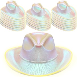 Tisancy 20 Pack Lights Cowboy Cowgirl Hat LED Flashing Light Up Hat for Western Bachelorette Party Wedding Bridal(Silver,Luxury)