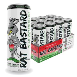 RAT BASTARD Energy Drink - Sugar-Free Caffeinated Beverage, Natural Caffeine to Boost Energy and Focus, Wild Watermelon Flavor, 12 fl oz Can (Case of 12)