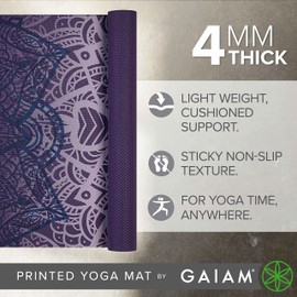 Gaiam Yoga Mat Classic Print Non Slip Exercise & Fitness Mat for All Types of Yoga, Pilates & Floor Workouts, Purple Lattice, 4mm