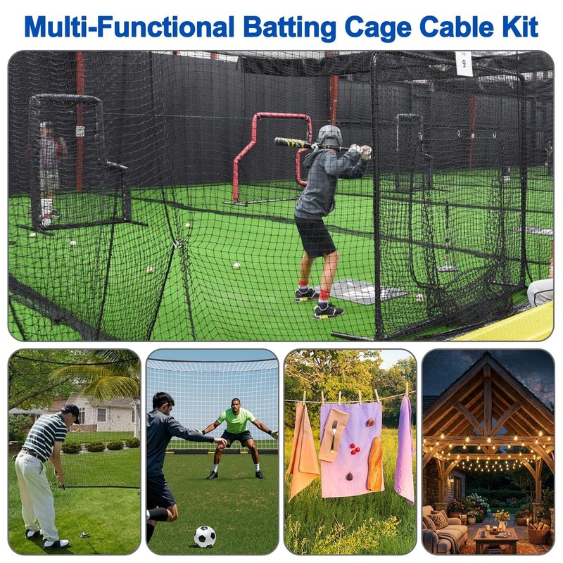 Batting Cage Cable Kit for 20FT, Retractable Batting Cage Wire