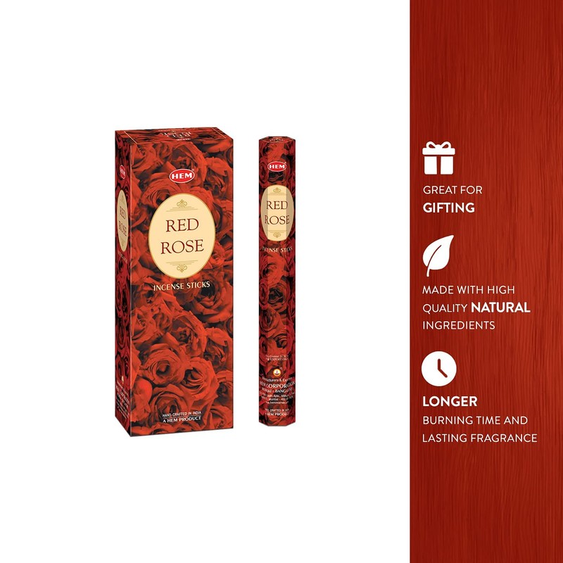 Dobladillo precioso rojo varillas de incienso de rosas (paquete de