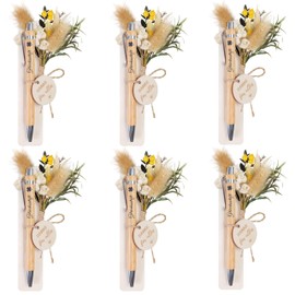 6 Sets Lucky Pen Thank You Gifts A Small Thank You Gifts Included 6 Wooden Ballpoint Pens Real Dried Flower Bouquet Thank You Gift Teacher Colleague Friend (Lucky Pen Thank You)