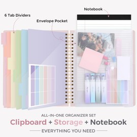 SKYDUE Storage Clipboard Folder with 6 Dividers & Refillable Notepad