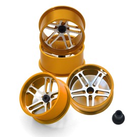 Mini 4WD Aluminum Wheels [Gold] Low Height Wheels Large Diameter Dual 5 Spokes for Low Height Tires Diameter 0.9 inches (23.5 mm) Bushing Included Set of 4