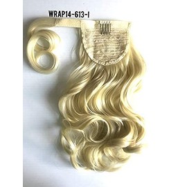 14" Wrap-on Clip in Wavy Ponytail Extensions Light Bleach Platinum Blonde #613 Heat Friendly Fire Resistence Fiber …