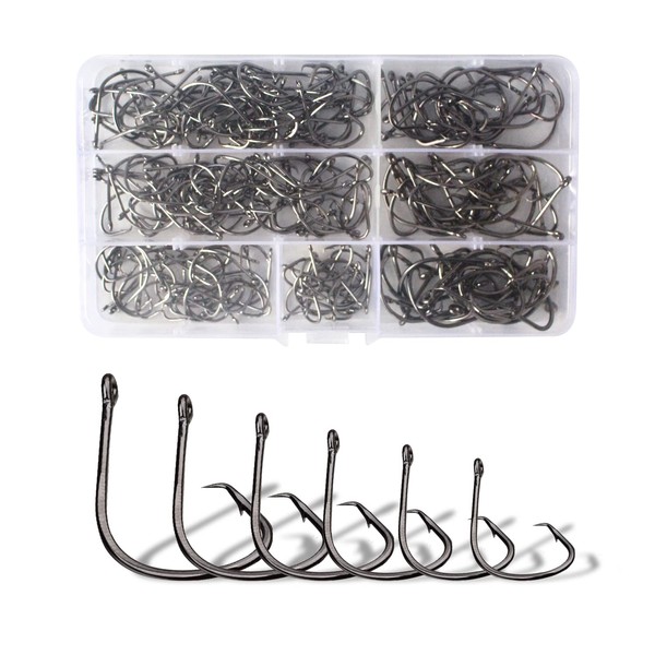 Dingbear 210pcs(1#, 1/0, 2/0,3/0, 4/0,5/0) Trout Worm Hook Sharp Barb