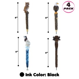 Planet Pens Bundle of Owl, Eagle, Wolf, Bison Novelty Pens - Fun & Unique Office Supplies Ballpoint Pens Colorful Wild Life Animals Writing Pens Instrument For Cool School & Office Decor - 4 Pack