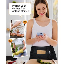 Xeoxarel 12 Pack Server Aprons with 4 Pockets, Unisex Waitress Waiter Waist Apron for Women and Man Half Black 11.5''