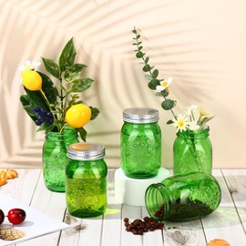 Pinkunn 12 Pcs Mason Jars with Lids 16 Oz Regular Mouth Pint Canning Vintage Glass Jars Bulk Airtight Multifunction Mason for Storage Canning Pickling Preserving Fermenting(Dark Green)