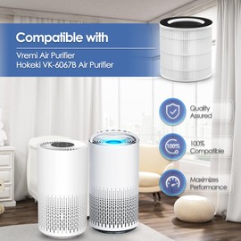 VK-6067B Filter Compatible with Vremi Air Purifier Filter Replacement VRM010685N and Hokeki Air Purifier Filter Replacement for VK-6067B with 3-Stage High Efficient & Activated Carbon Filters, 2-Pack