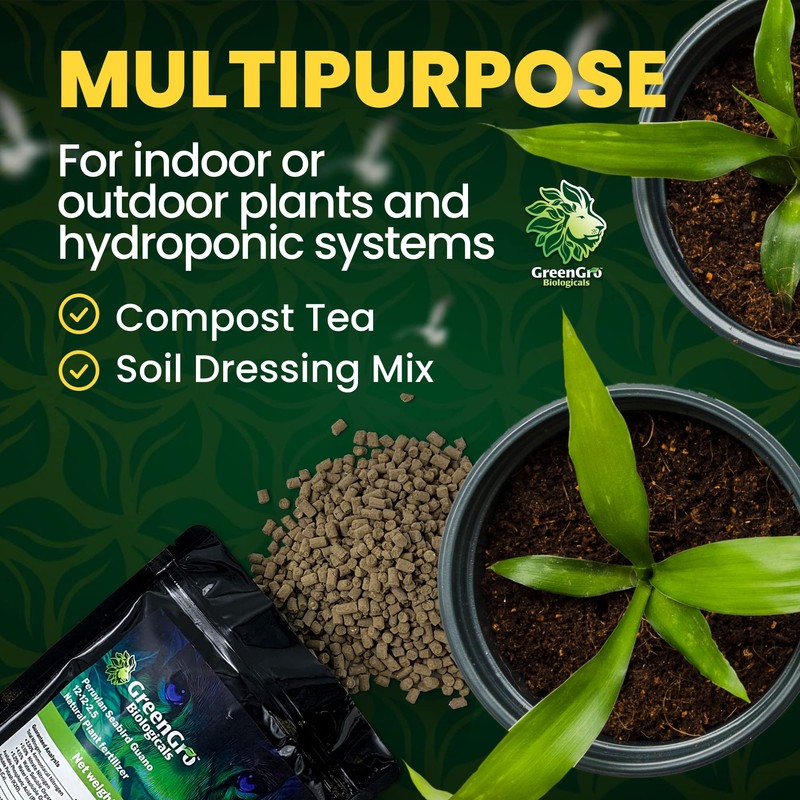 GreenGro Peruvian Seabird Guano, Organic Plant Fertilizer with Nutrients for