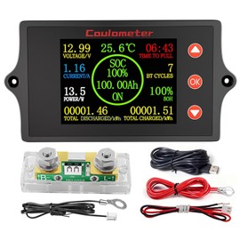 RQG New 300A Battery Monitor with Shunt,8-100V 2 Inch Color Screen Shunt Monitor,High Precision TFT Color Screen Coulometer for Car RV Golf Cart Solar Panel,Multi Functional,Easy to Read and Use
