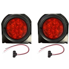 optronics (2) Red 10 LED 4" Round Truck Trailer Brake Stop Turn Tail Lights with Brackets