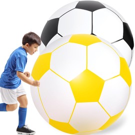 Lewtemi 2 Pcs 40 Inch Giant Inflatable Soccer Ball Large Huge Beach Balloons Oversized Football Sport Birthday Party Decoration Favor Gift Pool Supplies for Outdoor Game Summer Activity(Black, Yellow)