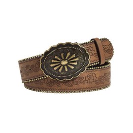 Yalice - Cinturón de piel occidental café para mujeres y hombres, cinturones para jeans, estilo clásico, hebilla de campo para vaqueros, vaqueros, damas, Marrón, Fit Waist Size: 34''-43''