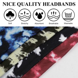 Huachi Tie Dye Headbands for Women Wide Head Wraps Boho Thick Hairbands Large African Sport Yoga Turban Headband Hair Accessories (Pack of 4)