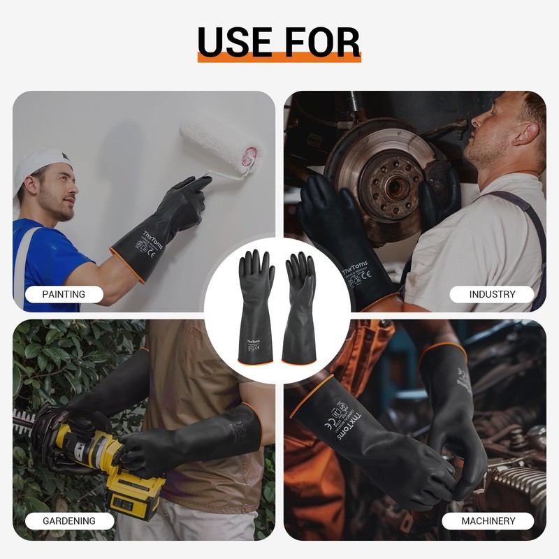 ThxToms Heavy Duty Latex Gloves,Long Rubber Gloves, Chemical Resistant Gloves,Puncture