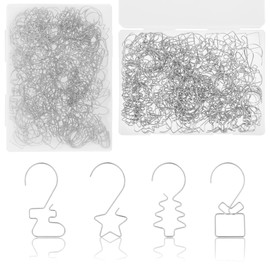 160pcs Christmas Ornament Hooks, Xmas Tree Ornament Hangers Including Star Gift Box Christmas Bauble Stocking Shaped Christmas Tree Metal Hooks for Christmas Tree Decoration Hanging(Silver)