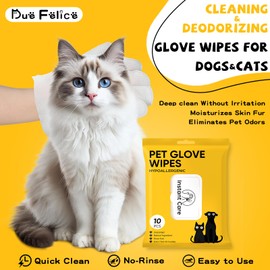 Pet Glove Wipes for Dogs Cats - Unscent Dog Washing Wipes & Waterless Cat Bathing Gloves Cleaning Deodorizing Grooming Wipe for Fur Paws Butt Face, Disposable Rinse Free Shampoo Mittens,20PCS