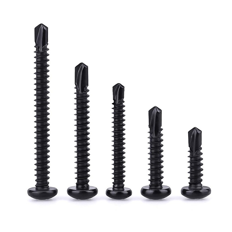 #10 x 1 Black Pan Head Self Drilling Screws, Phillips