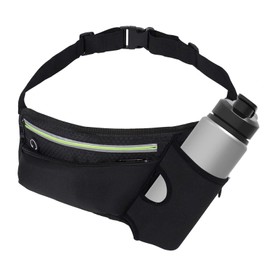 Eslazoer Running Belt Sport Waist Pack with Water Bottle Holder Fanny Pack Reflective Stripes Cellphone Storage Earphone hole for Dog walker Hiking Travel with 2 zipped pockets