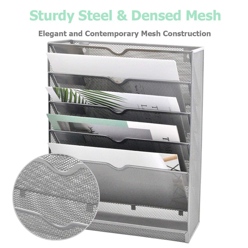 EASEPRES Mesh Wall File Organizer 5 Tier Vertical Mount Hanging
