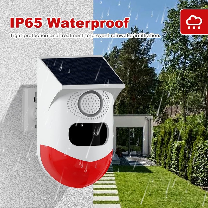 Solar Sound & Strobe Light Alarm with Motion Detector and
