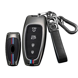 HIBEYO - Funda para llavero de 4 botones para Hyundai Sonata 2020, 2021, 2022, 2023, Santa Fe, accesorios de aleación y material de TPU, doble protector para llave Hyundai Elantra Key-4 botones, color negro