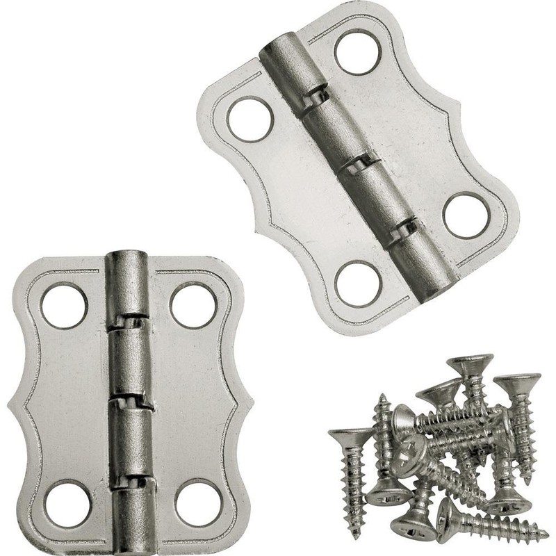 Decorative 90° Stop Hinges, Nickel, Pair
