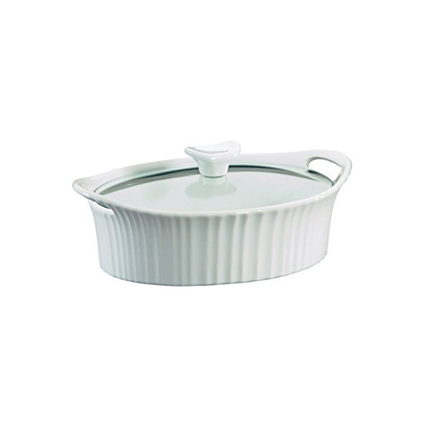 Corningware French White III Oval Casserole with Glass Cover, 1.5-Quart