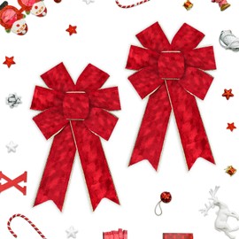 On-Airstore 2 Red Velvet Bows - Christmas Decor with Metallic Crushed Ribbon for Indoor/Outdoor Wreaths & Ornaments