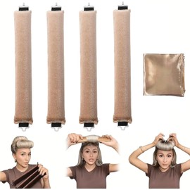 Rizador de Pelo Sin Calor, 4pcs Tubos para Cabello, Rizador de Cabello, con Bufanda de Seda Suave, Sin Dañar el Cabello, Heatless Curls, con Bufanda para el Pelo (Caqui, Mediano)