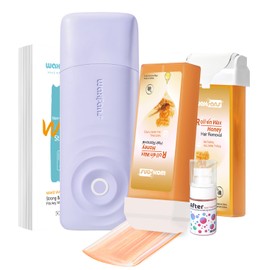 Waxfans Smart Wax Roller Kit, Roll On Wax Kit for Women & Men, Cera Para Depilar at Home Waxing Kit for Body and Legs Hair Removal, with 2 Wax Refills (Honey) & 50 Wax Strips, Easy & Smooth(Honey)