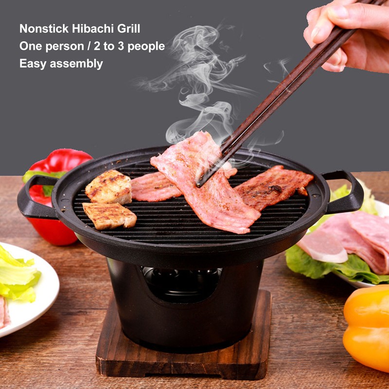 Hibachi Grill Smokeless Wooden Frame Aluminium Alloy Easy Assembly Portable