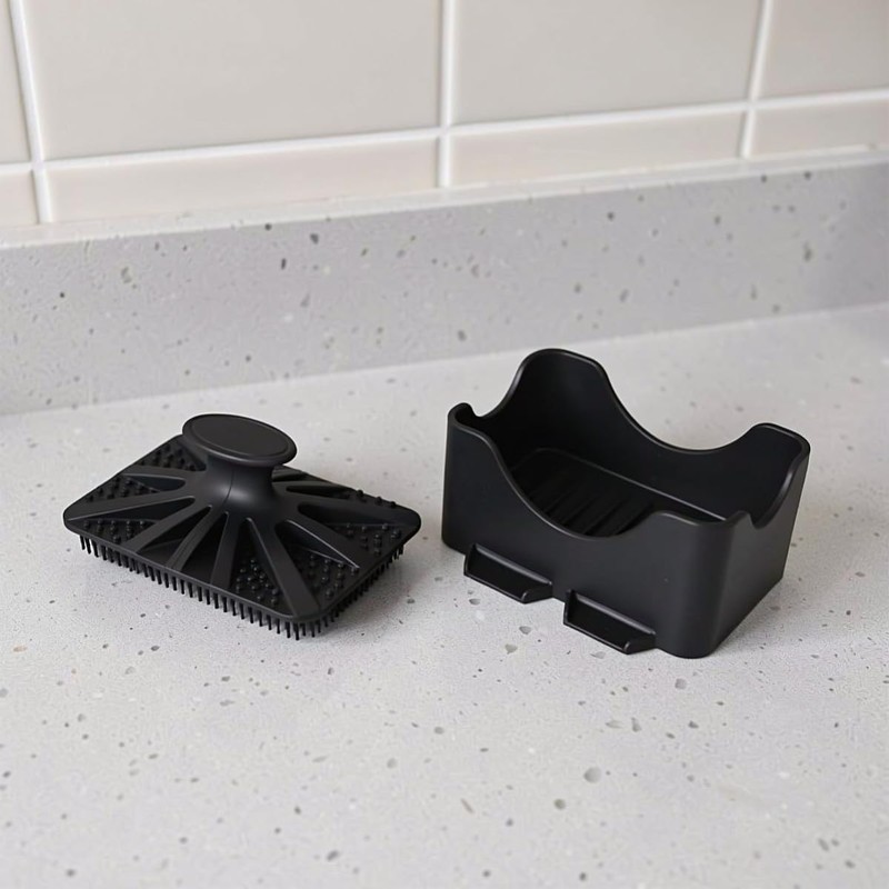 Cepillo Corporal de Silicona Negro con Jabonera y Drenaje para