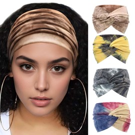 MUNSKT 4 Pack Krawatte Dye Knotted Stirnbänder für Frauen, Elastisches Boho Twisted Stirnband für Sport, Yoga, Make-up, Spa & Mode Accessoires.