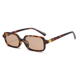 Trendy Vintage Sunglasses for Women Men Retro 90s Small Rectangular Narrow Sun Glasses (Tortoise Frame - Champagne Lens)