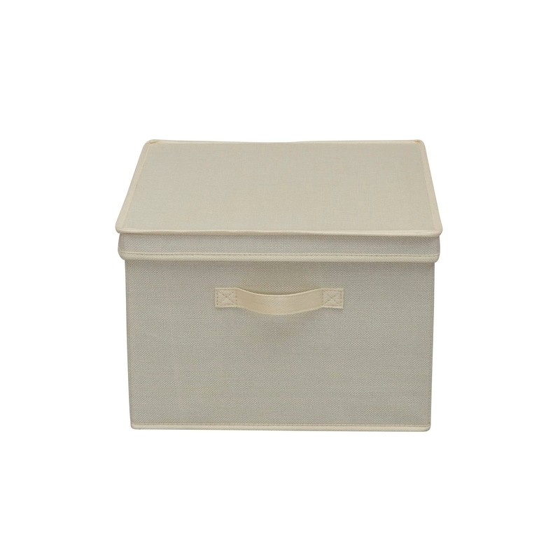 Household Essentials Square KD Storage Box With Lid, Cream Linen