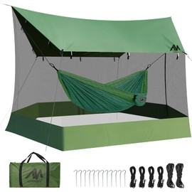 AYAMAYA Camping Tarp with Mosquito Net, Large Size 18 x 11 FT Screen House for Hammock, Lightweight Camping Hammock Tent Rain Fly with Bug Netting for Picnics Backyards Backpacking Beach