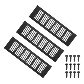 PATIKIL 10 x 3.2 Inch Door Air Grille Cover, 3 Pieces Aluminium Grille Ventilation Cover with Mounting Screws for Cabinet Doors, Wardrobe Doors, Black