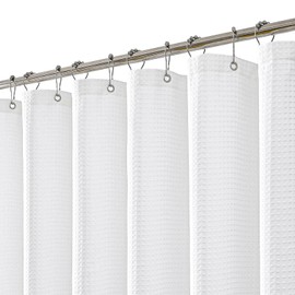 Meioro - Cortina de ducha blanca, tela gofre, 256 g/m², tela texturizada resistente, cortinas de ducha para baño, hotel, spa, lujoso juego de cortinas de baño con 12 ganchos, 36 pulgadas de ancho x 72