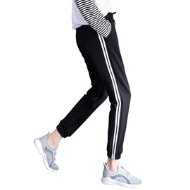 Muxuryee Women's Jersey Jogger Pants, Bottoms, Side Stripes, Sportswear, Women's Sweatshirt, Casual, 046 black, L