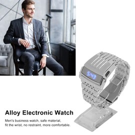 Cyrank Digital Watch, Men's Retro Digital Watch Fashion Minimalist Alloy with LED Digital Display Watch Men Watch for Daily Business(Silver)