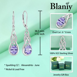 Blaniy Oval Cut Alexandrite Drop Dangle Earrings 925 Sterling Silver Infinity Leverback Earrings June Birthstone Jewelry Gifts for Women