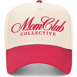 Mom Club Collective Vintage Trucker Hat | Premium Snapback Baseball Hat for Mothers, Mama, Moms, & Women (US, Alpha, One Size, Red/Natural)